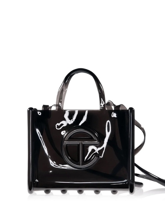 Telfar Handbags - Telfar Black Patent Mini Tote with Signature Emblem
